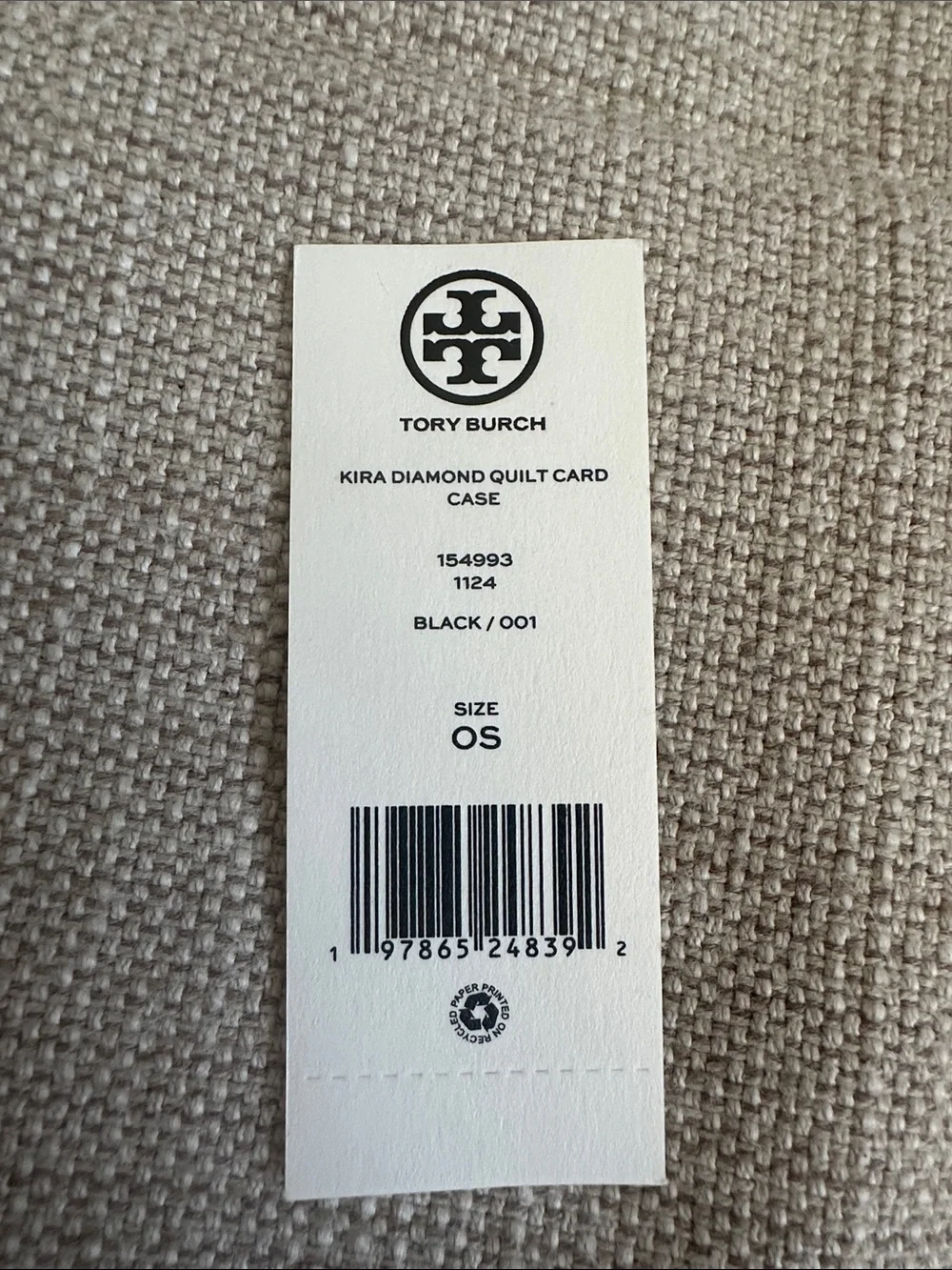 Tory Burch Kira Diamond Quilt Card Case- black with gold logo